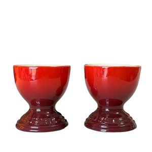 NEW Le Creuset CERISE Footed Egg Cup Set/2